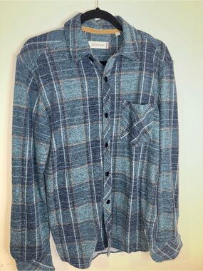 Departwest Men’s S Blue Plaid Brushed Flannel Button Down Shirt Buckle